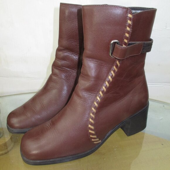 Crossing Pointe Women's Y2K Ankle Boots Brown Leather Zip Size 7.5 - Picture 4 of 9
